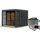 Karibu Saunahuis Buiten sauna Tuin sauna Ares 3, antracietkleurig, oven 9 kW, externe bediening, easy, 38 mm massief hout, 277x276x232 cm, kleur: antraciet
