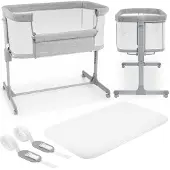Moby-System LUNA Co-Sleeper - Cosleeper 3-in-1 zijbed voor baby's - Vrijstaand Babybedje - 88 x 56cm - Grijs