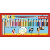 Stabilo woody 3 in 1 - Multi Talent Kleurpotloden - Etui Met 18 Kleuren, Puntenslijper & Penseel
