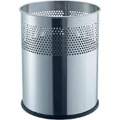 Helit afvalbak rond 15L, roestvrij staal zilver, H 321 x Ø 255 mm, luchtdoorlatend geperforeerd rooster