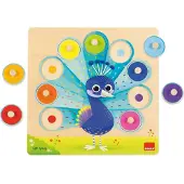 Jumbo - - Houten Knoppuzzel Pauw - Kinderpuzzel - 9 stukjes