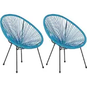 Beliani ACAPULCO - Tuinstoel set van 2 - Blauw - PE rotan