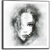 Praxis Schilderij Vrouw Abstract - Portret - Illustratie - Slim Frame 50 X 50 Cm Mdf Zwart-wit