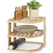 Relaxdays Hoekrek voor keuken, bamboe, BxDxH 24 x 27 x 25,5 cm, voor aanrechtblad en keukenkast, staand plankensysteem, naturel