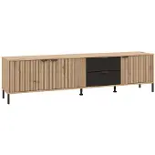 Vente-unique Tv-meubel Mayenne TV-Lowboard, Breedte 208 cm Kast met 3 deuren in groeflook, 2 lades