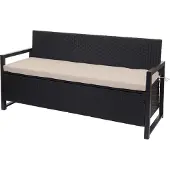 Mendler Poly-rattan 3-zitsbank -F39, tuinbank kistbank, opbergvak zitkussens ~ antraciet, kussens beige