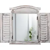 MCW Wandspiegel raam met luiken 53x42x5cm ~ wit shabby