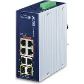 Planet IP30 Industrial 4-Port Unmanaged Gigabit Ethernet (10/100/1000) Power over Ethernet (PoE) Blauw, Wit