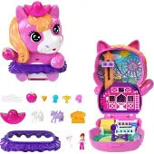 Polly Pocket Poppen en Speelset Pony Rodeo Compact Reis Speelgoed met 1 Micropop Huisdier Paarden Eten & Mode Styling Accessoires