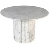 Ptmd Neelim White Marble Dining Table Ribbed Base Round (Wit, 122x122x76 diameter: 122cm)