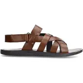 Manfield Leren gevlochten cognac slippers | Maat 42