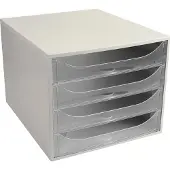 Exacompta Classic Ladekastje Kunststof Transparant, wit 4 Lades 28,4 x 34,8 x 23,4 cm