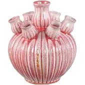 Ptmd Nolou Pink Ceramic Tulip Vase Ribbed Round S