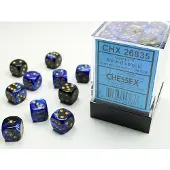 Chessex Gemini Zwart-Blauw/goud D6 12mm Dobbelsteen Set (36 stuks)