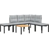 vidaXL 5-delige Loungeset met kussens gepoedercoat staal zwart