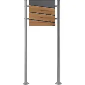 ML-Design Staande brievenbus met krantenvak 37x36,5x11 cm antraciet/houtlook gemaakt van staal ML design, modern diagonaal ontwerp, stahoogte 120cm zilver dubbele voet