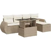 vidaXL 6-delige Loungeset met kussens poly rattan beige