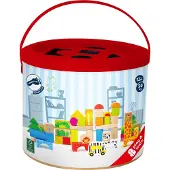 Small Foot - Houten Bouwblokken Dierentuin in Vormenstoof Emmer, 50dlg.