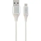 Cablexpert Premium micro-USB laad- & datakabel 'katoen', 1 m, zilver/wit