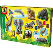SES Creative - Gieten en Schilderen - Dieren - gips gieten - maak een giraffe, gorilla, panda en meer - met vormpjes, gips, verf en penseel