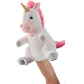 Trudi - Puppets Handpop Eenhoorn 30 cm - Handgemaakt in Italie - Zacht pluche - Knuffeldier voor jongens en meisjes - Wit Roze - 17x30x17 cm maat S