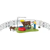 Schleich Boerderij Wereld, Boerderij Dier Speelgoed, Happy Cow Wash met Koeien en Werkende Wasruimte 16-delige Set