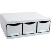 Exacompta Toolbox lichtgrijs, opbergmodule liggend met 3 laden, 27 cm diep, etikethouder, geruisloos, 25 jaar garantie
