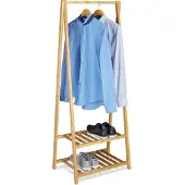 Relaxdays kledingstandaard bamboe, 2 planken kledingrek hout 60cm breed natuur