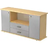 Hjh OFFICE PRO KAPA SB | Dressoir | met deuren + laden - Esdoorn/Zilver Sideboard Greeplijst kunststof