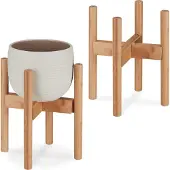 Relaxdays plantenstandaard - set van 2 - bamboe - potten tot 32 cm Ø - verstelbaar - stapelbaar