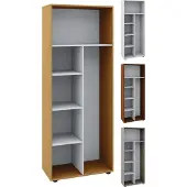 VCM Houten bezemrek | 6 vakken | Afmetingen: 70 x H. 178 x D. 40 cm | Schoonmaakkast plank | Zonder deuren - Vandol