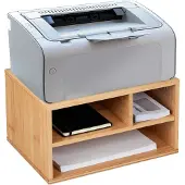 Relaxdays printerkastje bureau - 22 x 40 x 30 cm - 3 vakken - bureau organizer - natuur