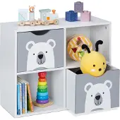 Relaxdays kinderkast beer - speelgoedkast met lades - kinderboekenkast - 48 x 60 x 24,5 cm - wit