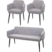 Mendler Eetkamerset -L13, set van 2 stoelen + bankje Eetkamerset, stof/textiel ~ grijs