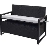 Mendler Poly-rattan 2-zitsbank -F39, tuinbank kistbank, opbergvak zitkussens ~ antraciet, grijze kussens
