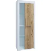 VCM Usilo vitrinekast 1 deur wit, eik decor.