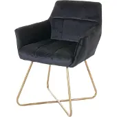 Mendler Eetkamerstoel -F37, stoel keukenstoel, retro design fluweel gouden poten ~ zwart