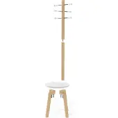Umbra Pillar Kapstok met Kruk - Wit/Naturel Bruin, Wit