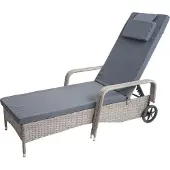 Mendler Carrara poly rotan ligstoel, tuinstoel, aluminium ~ grijs, donkergrijze kussens