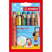 Stabilo Woody 3in1 - Kleurpotloden - 6 kleuren (set van 6)