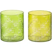 J-Line Theelichthouder bladeren glas groen large assortiment van twee