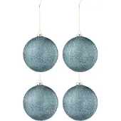 J-Line Doos van 4 kerstbal parels glas blauw large