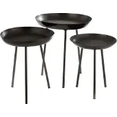 J-Line Set of 3 sidetables tray round metal matte dark grey