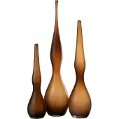 J-Line Set of 3 vases yoko curved flute glass brown