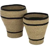 J-Line Set of 2 baskets round striped marie seagrass natural