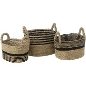 J-Line Set of 3 baskets aline raffia black/natural