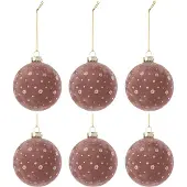 J-Line Doos van 6 kerstbal stippen fluweel licht roze/goud