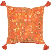 J-Line kussen vierkant bloemen+kwastjes fluweel 50x50x15cm