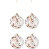 J-Line Doos van 4 kerstballen gedroogde bloemen roest glas transparant large
