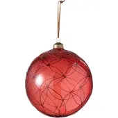 J-Line Kerstbal cirkel glitter glas rood extra large